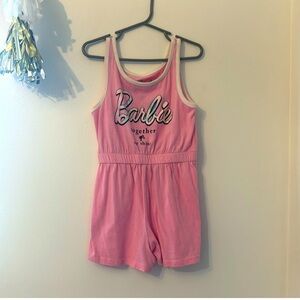 Barbie Pink Romper with Elastic Waist and Graphic Detail